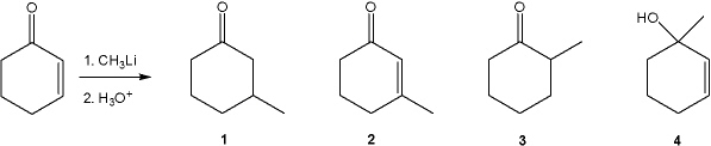 What is the major organic product obtained from the following reaction?   A)  1 B)  2 C)  3 D)  4