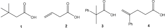 Which of the following carboxylic acids can be made via a malonate ester synthesis?   A)  1 B)  2 C)  3 D)  4