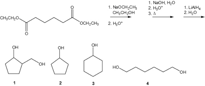 What is the major organic product obtained from the following sequence of reactions?   A)  1 B)  2 C)  3 D)  4