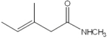 What is the IUPAC name of the following compound?   A)  (E) -N-methyl 3-methyl-3-pentenamide B)  (Z) -N-methyl 3-methyl-3-pentenamide C)  (E) -1-methylamino-3-methyl-3-pentenal D)  (Z) -1-methylamino-3-methyl-3-pentenal