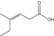What is the IUPAC name of the following compound?   A)  (E) -4-ethyl-3-pentenoic acid B)  (Z) -4-ethyl-3-pentenoic acid C)  (E) -4-methyl-3-hexenoic acid D)  (Z) -4-methyl-3-hexenoic acid