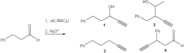 What is the major organic product obtained from the following reaction?   A)  1 B)  2 C)  3 D)  4