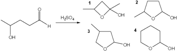 What is the major organic product obtained from the following reaction?   A)  1 B)  2 C)  3 D)  4