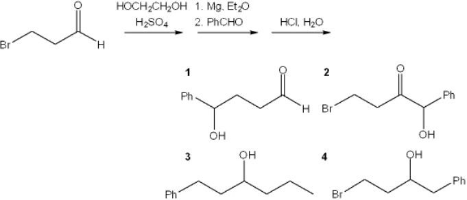 What is the major organic product obtained from the following sequence of reactions?   A)  1 B)  2 C)  3 D)  4