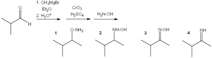 What is the major organic product obtained from the following sequence of reactions?   A)  1 B)  2 C)  3 D)  4
