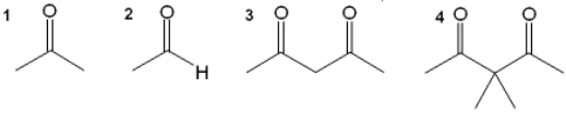 Which of the following has the highest K<sub>eq</sub> for enolization?   A)  1 B)  2 C)  3 D)  4