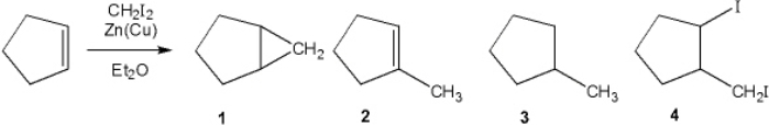 What is the major organic product obtained from the following reaction?   A)  1 B)  2 C)  3 D)  4