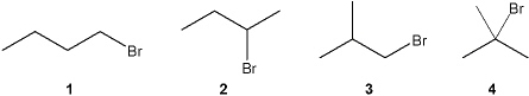 Which C<sub>4</sub>H<sub>9</sub>Br compound(s)  gives a <sup>13</sup>C NMR spectrum consisting of four signals?   A)  only 1 B)  only 1 and 2 C)  only 2 and 3 D)  1, 2, 3 and 4