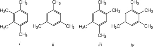 Which of the following compounds gives a <sup>1</sup>H NMR spectrum consisting of two singlets and a <sup>13</sup>C NMR consisting of consisting of three signals?   A)  only i B)  only iii C)  only ii and iii D)  only ii, iii and iv
