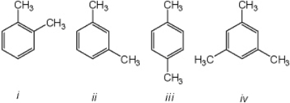 Which of the following compounds would give a <sup>1</sup>H NMR spectrum consisting of two singlets and a <sup>13</sup>C NMR consisting of consisting of three signals?   A)  only i B)  only iii C)  only i and iii D)  iii and iv