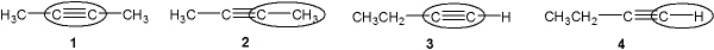 Which of the following bonds (circled)  gives a very weak or no stretching absorption in the infrared spectrum?   A)  1 B)  2 C)  3 D)  4
