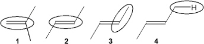 Which of the following bonds gives the weakest peak in the infrared spectrum for a stretching vibration?   A)  1 B)  2 C)  3 D)  4