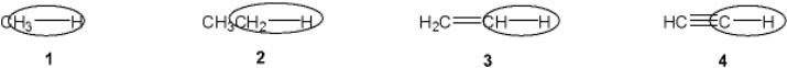 Which of the following bonds (circled)  vibrates at the highest frequency?   A)  1 B)  2 C)  3 D)  4
