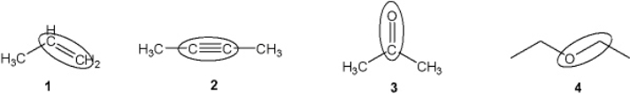 Which of the following bonds (circled)  gives the weakest absorbance in the infrared spectrum?   A)  1 B)  2 C)  3 D)  4