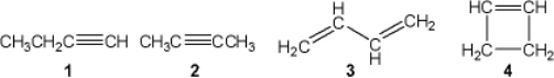 Which of the following compounds gives an infrared spectrum with peaks at 3300 cm<sup>-1</sup> (sharp peak)  and 2150 cm<sup>-1</sup> (sharp peak) ?   A)  1 B)  2 C)  3 D)  4