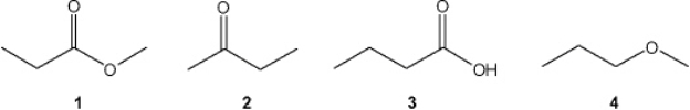 Which of the following compounds gives an infrared spectrum with peaks at 3000-3500 cm<sup>-1</sup> and ~1750 cm<sup>-1</sup>?   A)  1 B)  2 C)  3 D)  4