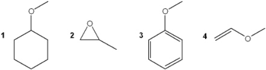 Which of the following are ethers?   A)  only 1 and 2 B)  only 1 and 4 C)  only 1, 2 and 3 D)  1, 2, 3 and 4