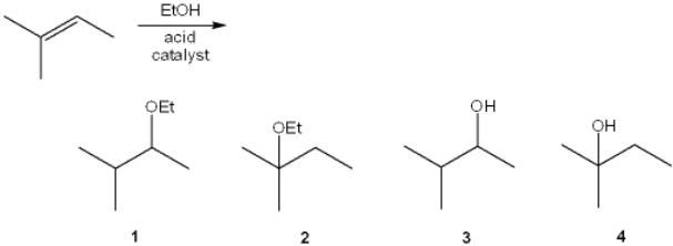 What is the major organic product obtained from the following reaction?   A)  1 B)  2 C)  3 D)  4