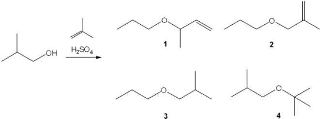 What is the major organic product obtained from the following reaction?   A)  1 B)  2 C)  3 D)  4