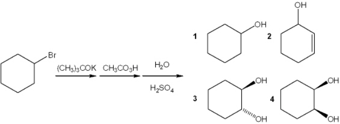 What is the major organic product obtained from the following sequence of reactions?   A)  1 B)  2 C)  3 D)  4