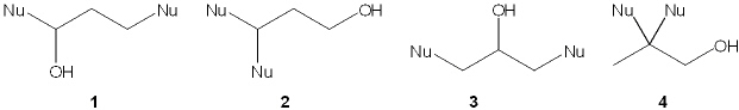 Which of the following general structures can be made by sequential reaction of epichlorohydrin with appropriate nucleophiles?   A)  1 B)  2 C)  3 D)  4