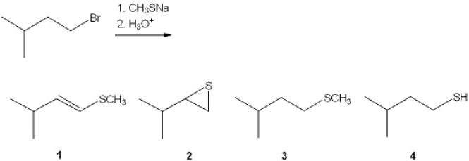 What is the major organic product obtained from the following reaction?   A)  1 B)  2 C)  3 D)  4