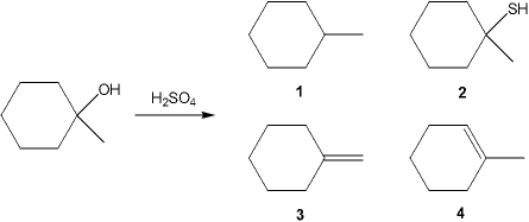 What is the major organic product obtained from the following reaction?   A)  1 B)  2 C)  3 D)  4