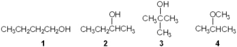  Which of the following is a tertiary (3 \degree )  alcohol?   A)  1 B)  2 C)  3 D)  4 