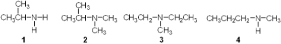  Which of the following is a secondary (2 \degree )  amine?   A)  1 B)  2 C)  3 D)  4 