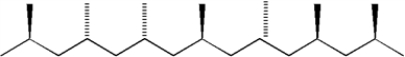 Which term describes the arrangement of substituents on the segment of polypropylene shown below?   A)  atactic B)  isotactic C)  syndiotactic D)  stereoregular