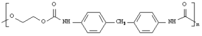 MATCH a term or structure from the list below to each of the following definitions or names. Place the letter of the term or structure in the blank to the left of the definition or name which it describes. -____ A polyurethane A) crystallite B) elastomer C) chain-growth polymer D) Al(CH<sub>2</sub>CH<sub>3</sub>) <sub>3</sub> + TiCl<sub>4</sub> E)   F)   G) thermoplastic H) homopolymer I) T<sub>m</sub> J) epoxy resins K) copolymers L) step-growth polymer M)  catalyst  N) T<sub>g</sub> O)   P)   ​ ​