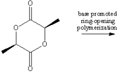 Provide the structure of the poly(lactic acid) that is formed by base catalyzed ring opening polymerization of the dilactone shown below.  
