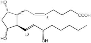 What is the E/Z configuration of the carbon-carbon double bonds at C-5 and C-13 of prostaglandin F<sub>2</sub><sub>α</sub>?   A)  5E,13E B)  5E,13Z C)  5Z,13E D)  5Z,13Z