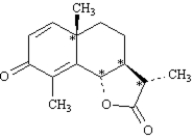 The chiral centers in α-santonin are indicated by asterisks in the following.  