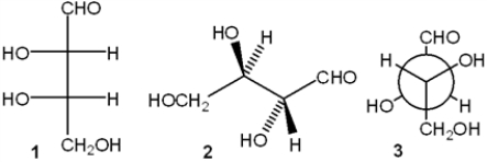 Which of the following structures represent the same carbohydrate?   A)  only 1 and 2 B)  only 1 and 3 C)  only 2 and 3 D)  1, 2 and 3