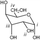 Which carbon in the following carbohydrate is the anomeric carbon?   A)  i B)  ii C)  iii D)  iv