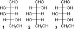 Which of the following has a D-configuration?   A)  only 1 and 2 B)  only 1 and 3 C)  only 2 and 3 D)  only 1, 2 and 3