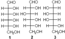 Which of the following has a D-configuration?   A)  only 1 and 2 B)  only 1 and 3 C)  only 2 and 3 D)  only 1, 2 and 3