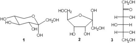 Which of the following represent a ketose?   A)  only 1 and 2 B)  only 1 and 3 C)  only 2 and 3 D)  1, 2 and 3
