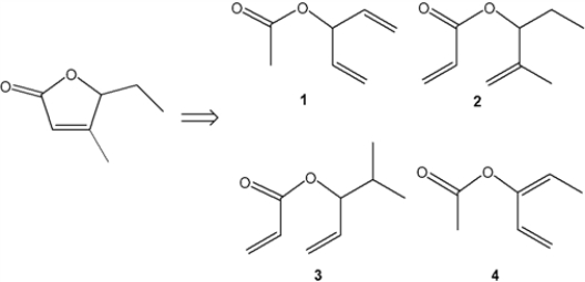 Which diene can be used to prepare the following product by alkene metathesis?   A)  1 B)  2 C)  3 D)  4