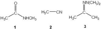 What is the correct assignment of the names of the functional groups in the following nitrogen-containing compounds?   A)  1 = imine; 2 = hydrazone; 3 = amide B)  1 = 2° amine; 2 = amide; 3 = hydrazone C)  1 =oxime; 2 = hydrazone; 3 = nitrile D)  1 = amide; 2 = nitrile; 3 = hydrazone