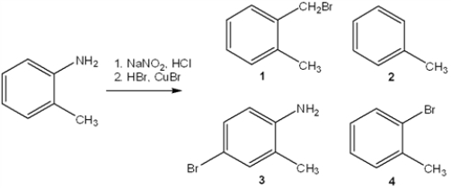 What is the major organic product obtained from the following reaction?   A)  1 B)  2 C)  3 D)  4