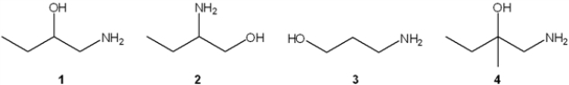 Which of the following amines can be prepared by ring opening of an epoxide with sodium amide followed by reduction?   A)  only 1 B)  only 1 and 2 C)  only 1 and 4 D)  1, 2, 3 and 4