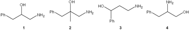 Which of the following amines can be prepared by treatment of a carbonyl compound with sodium cyanide in the presence of acid, followed by reduction?   A)  only 1 B)  only 1 and 2 C)  only 1, 2 and 3 D)  1, 2, 3 and 4