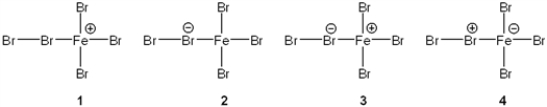 Which of the following is the structure of the complex of Br<sub>2</sub> with FeBr<sub>3</sub> involved in the electrophilic bromination of benzene?   A)  1 B)  2 C)  3 D)  4