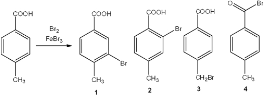 What is the major organic product obtained from the following reaction?   A)  1 B)  2 C)  3 D)  4