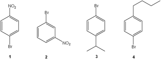 Which of the following cannot be prepared from benzene in two synthetic steps?   A)  1 B)  2 C)  3 D)  4