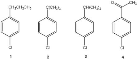Which of the following cannot be prepared from benzene in two synthetic steps?   A)  1 B)  2 C)  3 D)  4