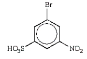 The predominant product from sequential nitration and bromination of benzenesulfonic acid is shown below.  