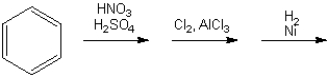 What is the major organic product obtained from the following sequence of reactions (if a reaction is likely to give you a mixture of ortho and para disubstituted compounds you should assume that they can be separated; continue the synthesis with either one)?  